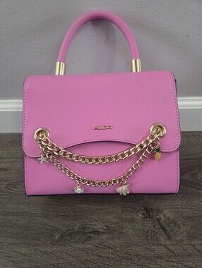 ALDO Pink Handbag With Gold Chain And Beach Themed Charms NEW